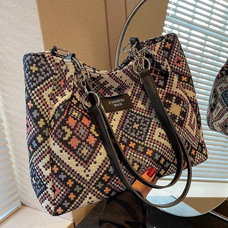 C090, Large-capacity commuter canvas bag for women, ins Internet celebrity hot style, versatile shoulder tote bag for class