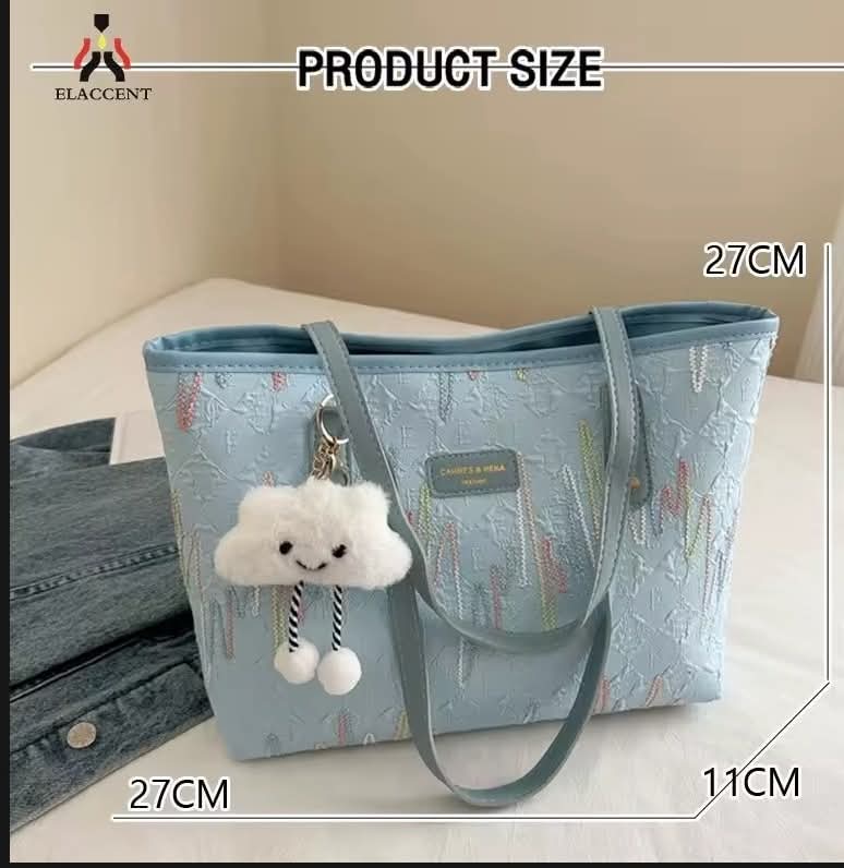 c018, Leisure commuter large capacity bag Women's new fashion college class single shoulder striped embroidery Tote bag