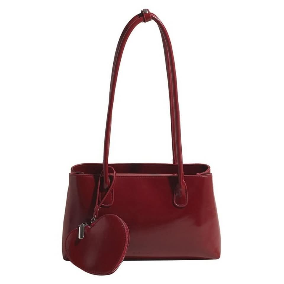 a055, Leather shoulder tote bag လေး အရမ်းလှ ဘေးက heart အိတ်သေးသေးလေးလည်းပါတာမို့ ချစ်စရာကောင်းသောပါရှင့် ပစ္စည်းလည်းအများကြီးဆန့်တဲ့အိတ်လေးပါရှင့်
