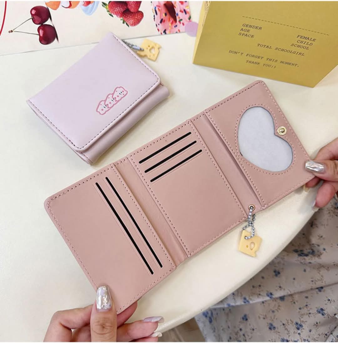 W092, Cheese Wallet Japanese Cute Card Holder Short Women's Coin Purse Three-fold Small Fresh Embroidery Texture Forest Original