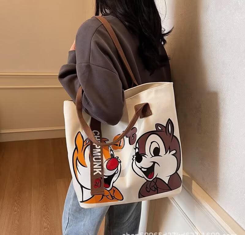 C97, New canvas bag for women 2025 new cute cartoon handbag casual versatile large capacity shoulder tote bag