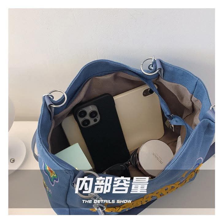 C73, 2025 autumn new canvas women's bag large capacity fashion leisure ins lazy style shoulder bag trendy tote bag women