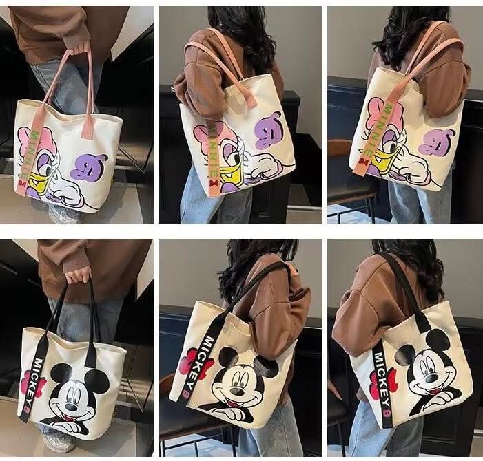 C97, New canvas bag for women 2025 new cute cartoon handbag casual versatile large capacity shoulder tote bag