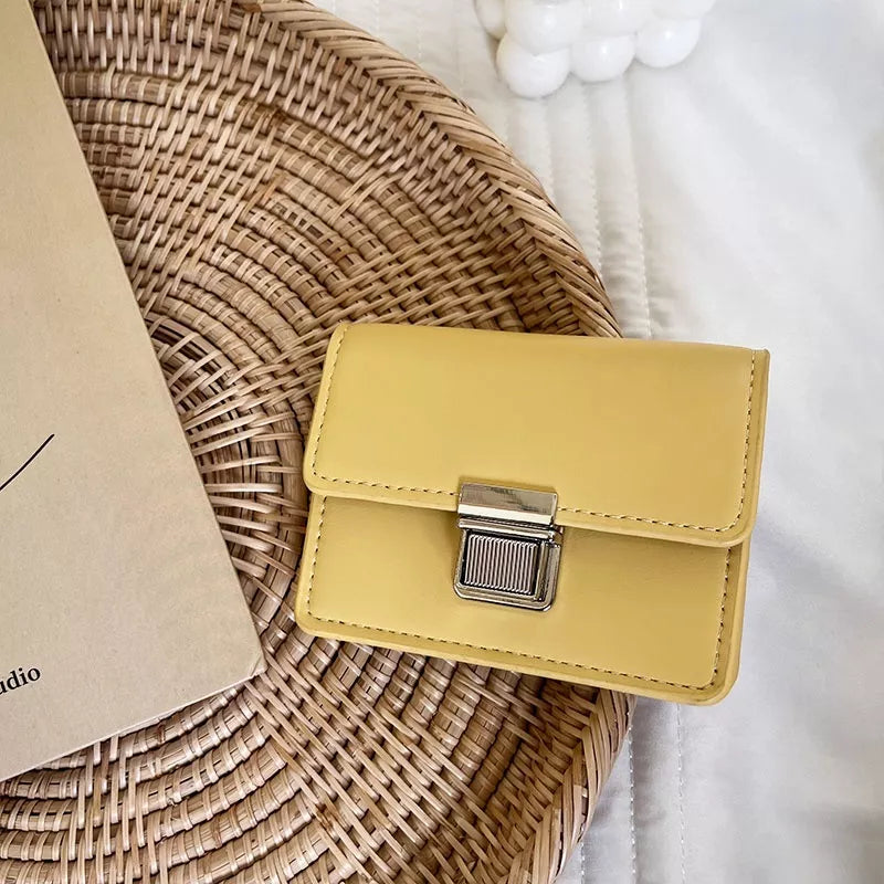 W093, Korean version wallet female mini niche simple portable temperament clamshell metal buckle card bag female ins student wallet