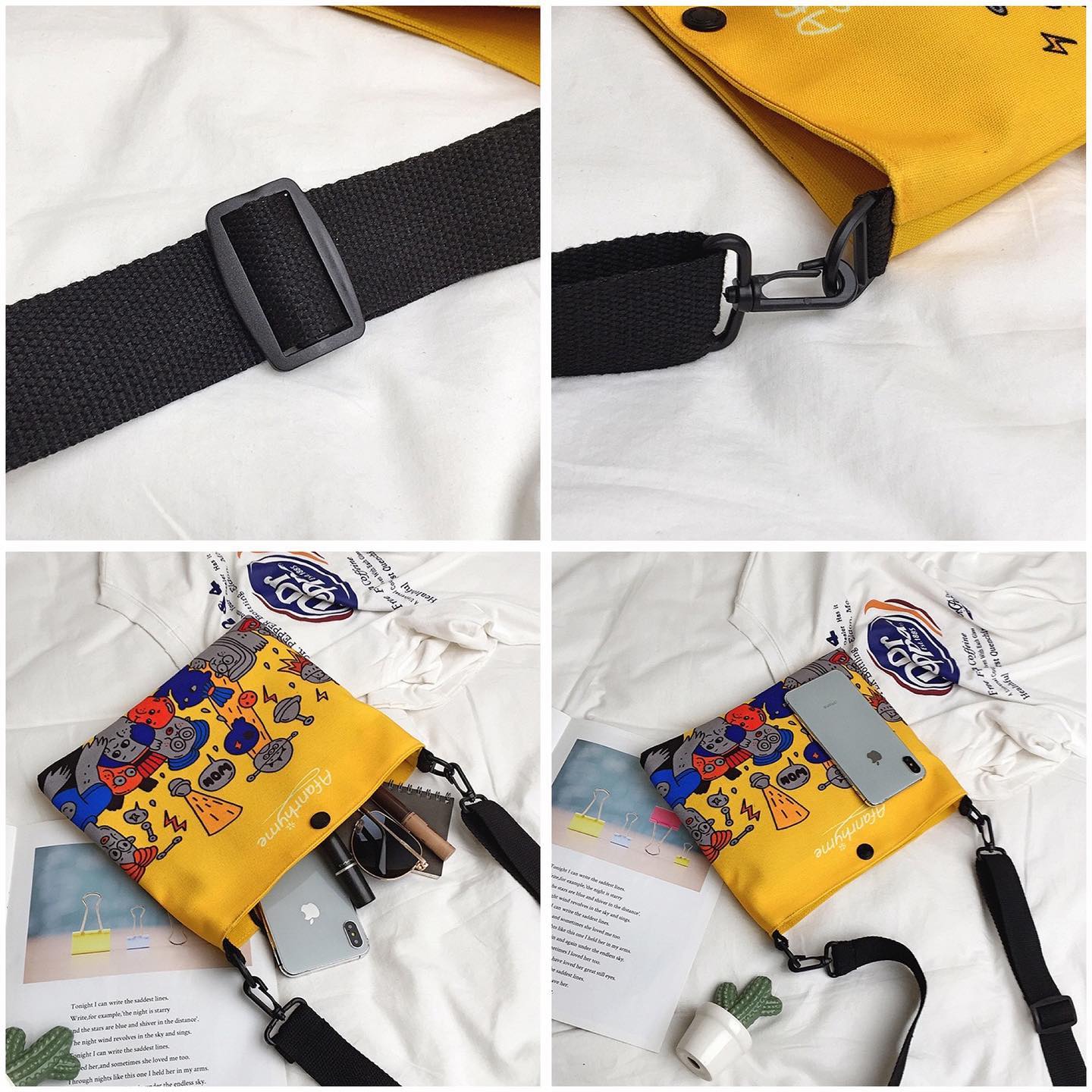 M063 cartoon alien messenger bag canvas