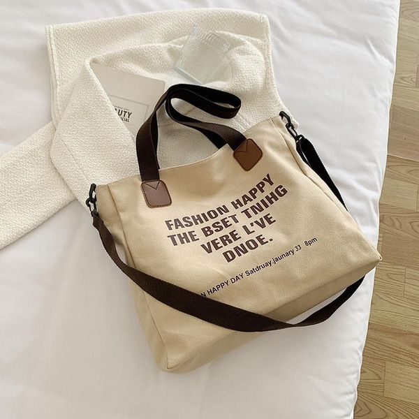 C045, Large-capacity foreign air bag female 2022 new trendy simple canvas bag fashion college students class shoulder tote bag