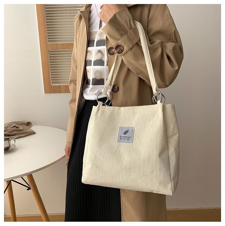 C52 Canvas bag women's one-shoulder Korean version ins retro simple literary corduroy lazy wind large-capacity portable shopping bag