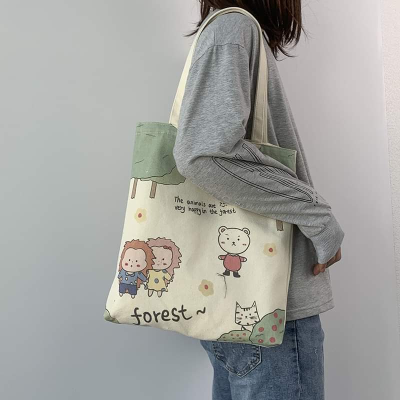 c028 Space fishing cartoon student ins large capacity canvas bag