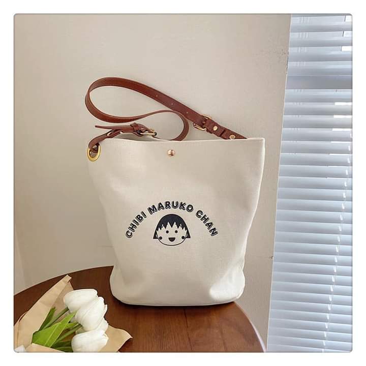 M012, 2023 new cute bucket bag tide South Korea Dongdaemun printing simple shoulder bag puppy drawstring pocket canvas bag