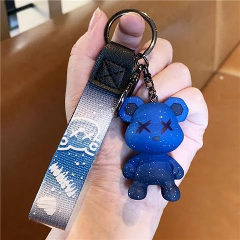 D005, Creative starry sky color-changing bear keychain fashionable couple car keychain female exquisite ins bag pendant