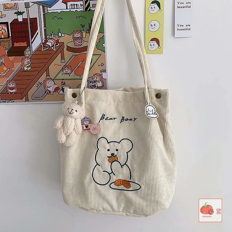 c022, Cute Bear Canvas Bag Korean Corduroy