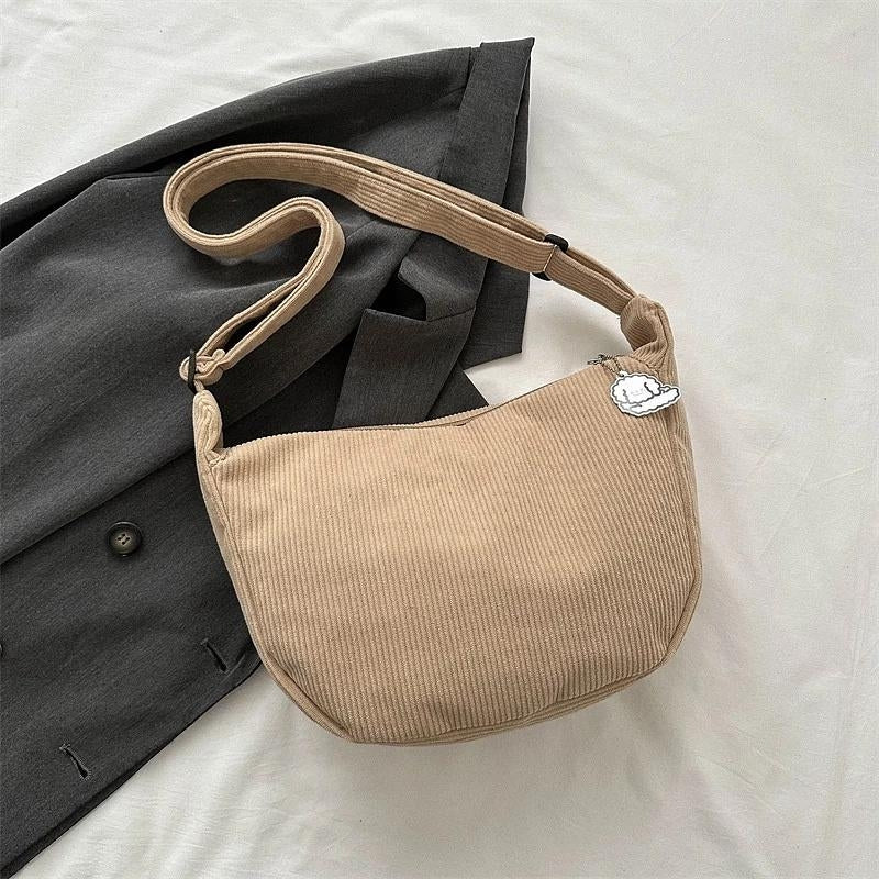 M069, Corduroy bag, lazy style, simple style, artistic one-shoulder cross-body casual Korean version, simple corduroy armpit bag, Korean