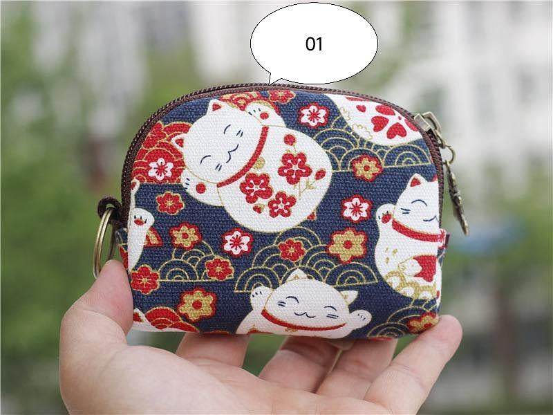 W073, New Japanese style Kaka tribal print key ring coin bag