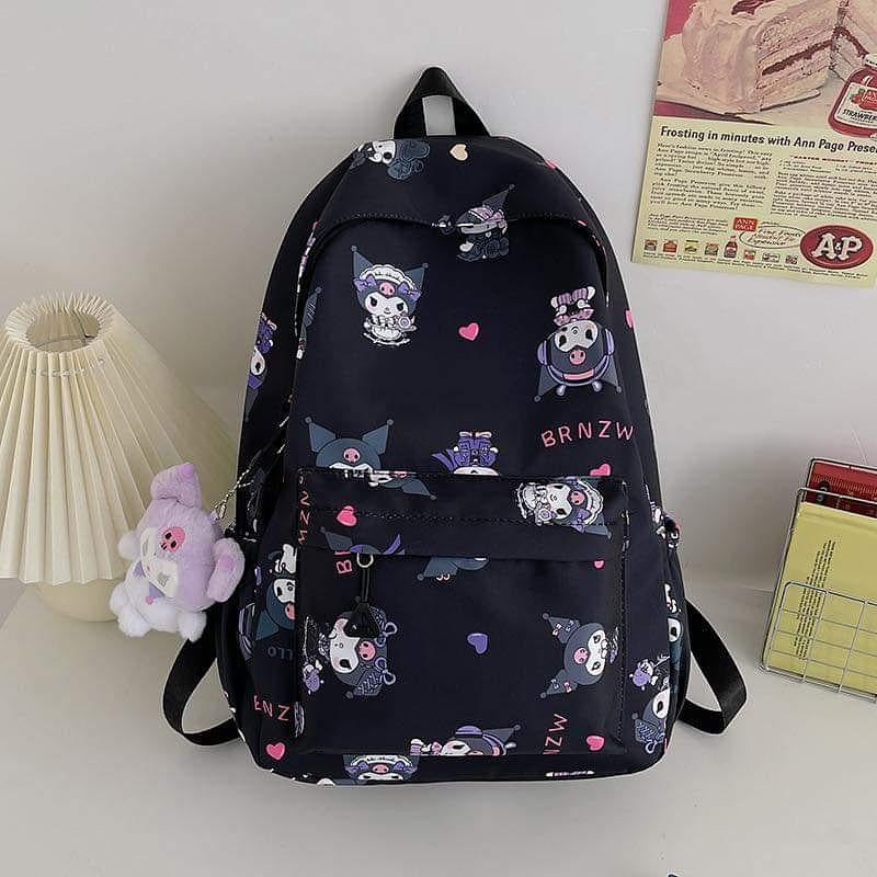 B032, Kuromi Backpack Japanese Simple Junior High School Girls Schoolbag Large Capacity Computer Bag Versatile Printed Backpack