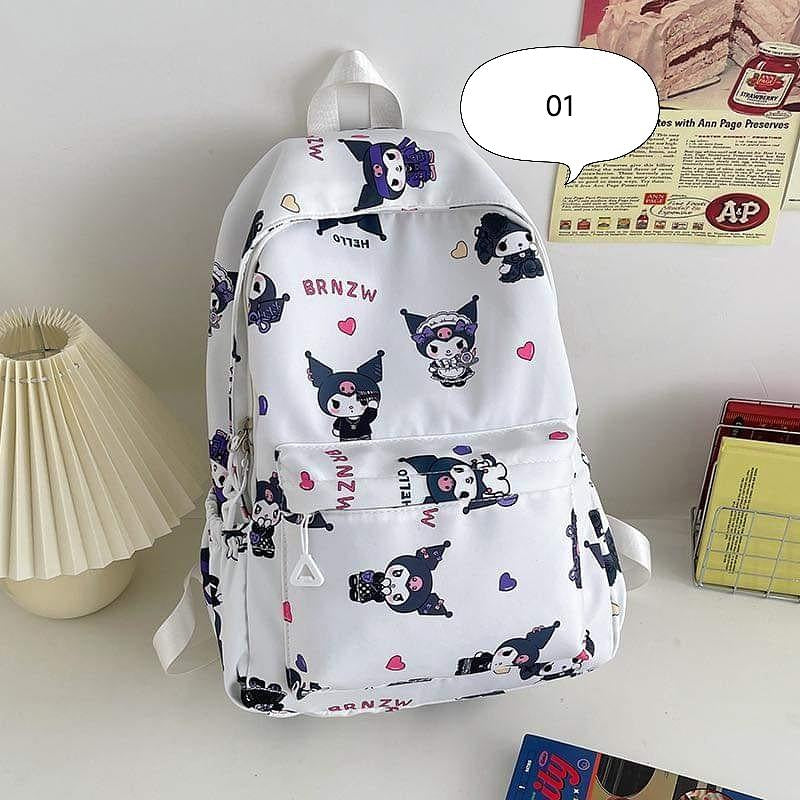 B032, Kuromi Backpack Japanese Simple Junior High School Girls Schoolbag Large Capacity Computer Bag Versatile Printed Backpack