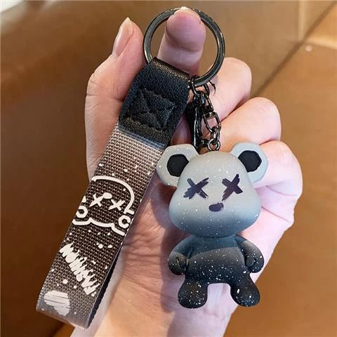 D005, Creative starry sky color-changing bear keychain fashionable couple car keychain female exquisite ins bag pendant