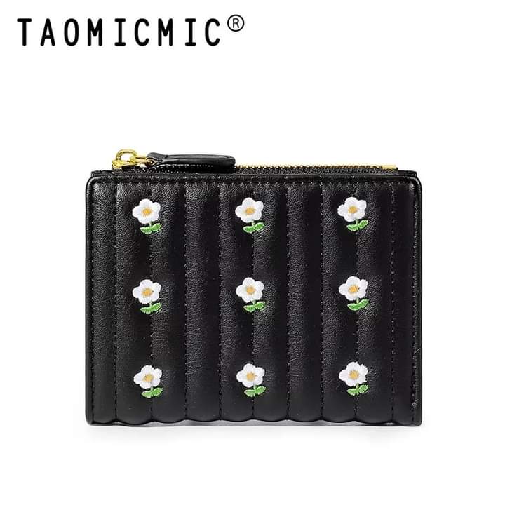 w028, Short wallet, embroidered with flowers, small size, portable, foldable, suitable for female students