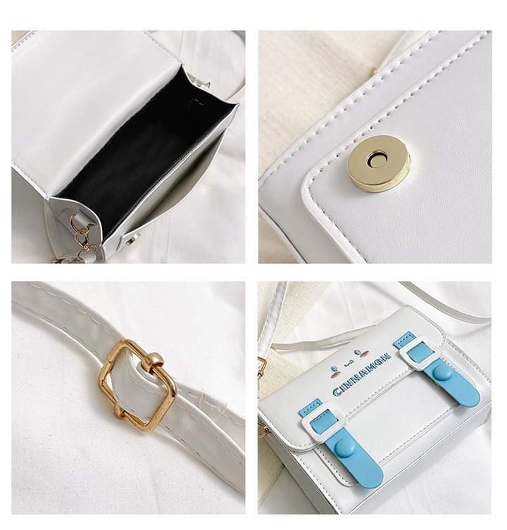 a024, New PU leather shoulder bag, tote shape, square shape, Sanrio Cinnamoroll Kuromi pattern