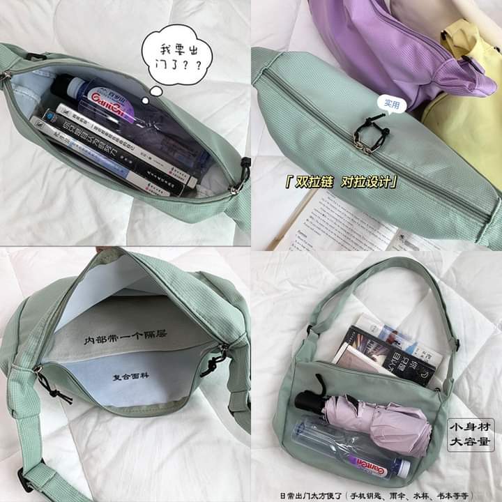 M068, Korean style all-match student ins Japanese Harajuku simple waffle literary one-shoulder solid color messenger bag