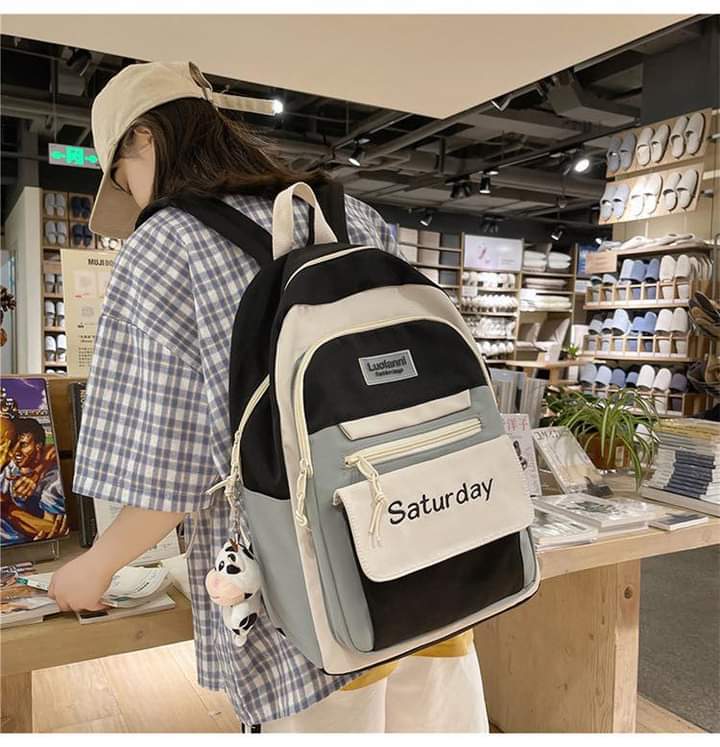 b070, 2023 Student Backpack Female Korean Version Trendy Letter Japanese Campus School Bag Outdoor Travel Computer Backpack