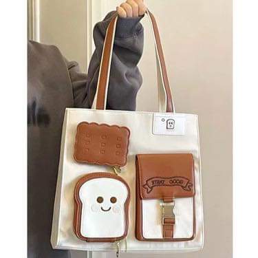 c066, Toast tote bag class commuter bag cute shape girl diagonal bag large capacity handbag commuter shoulder bag