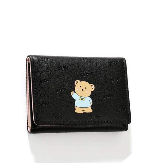 W063, New ins fashion student leather wallet cartoon bear multi-card slot three-fold short women's wallet