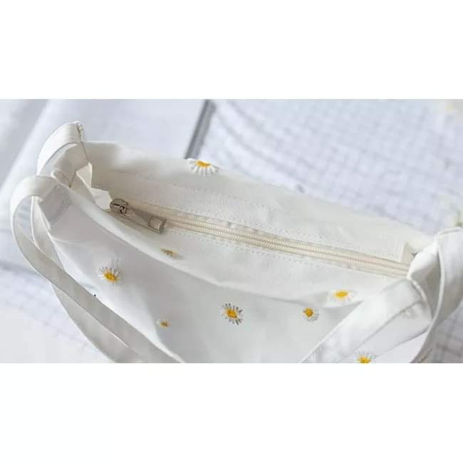 c056, Canvas shoulder bag, double layer daisy pattern, Korean style