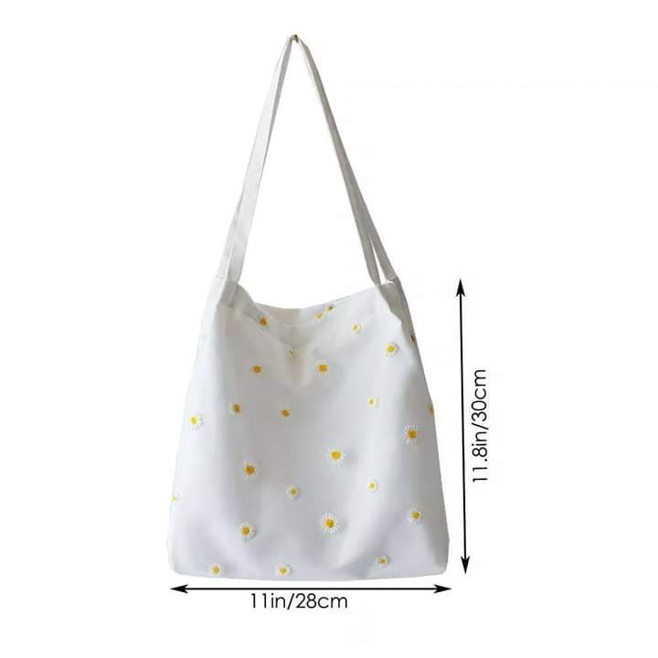 c056, Canvas shoulder bag, double layer daisy pattern, Korean style