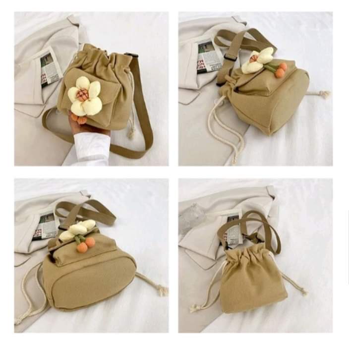 m039, small canvas shoulder bag, cute flower pattern, popular fashion for women