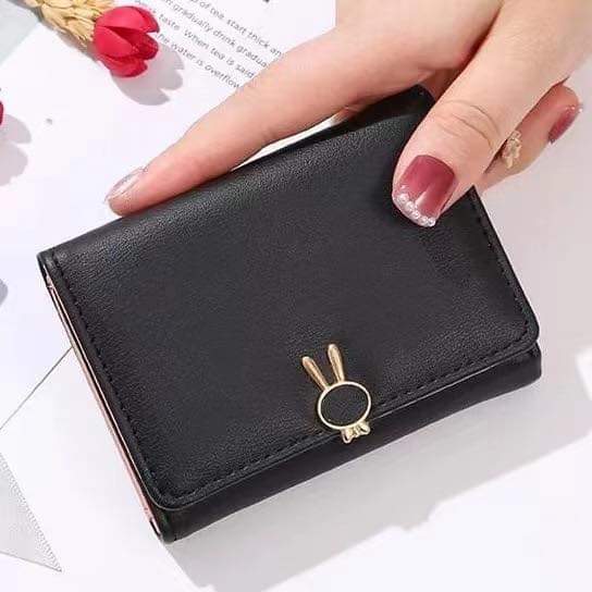 w066, Rabbit Small Fresh Wallet Female Small Cute Student Ultra-Thin Short Coin Card Holder Folding Wallet