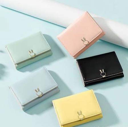 w066, Rabbit Small Fresh Wallet Female Small Cute Student Ultra-Thin Short Coin Card Holder Folding Wallet