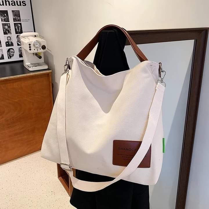 M044, Large canvas handbag, can hold a lot of things, goes with every outfit. Summer fashion, Korean style, for men and women