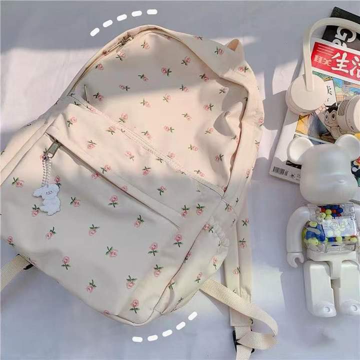 B089, Schoolbag female ins style Korean style girl junior high school student middle school student literary and artistic small fresh floral backpack forest style backpack