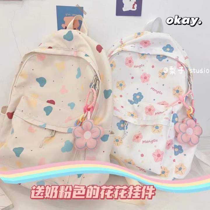 B082, Korean ins cute cartoon print backpack Harajuku ulzzang Japanese versatile soft girl school bag girl backpack