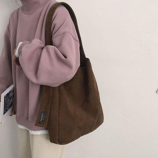 M076, 2024 Autumn and Winter New Canvas Bag Retro Corduroy Shoulder Bag Large Capacity Student Class Bag Versatile Crossbody Bag