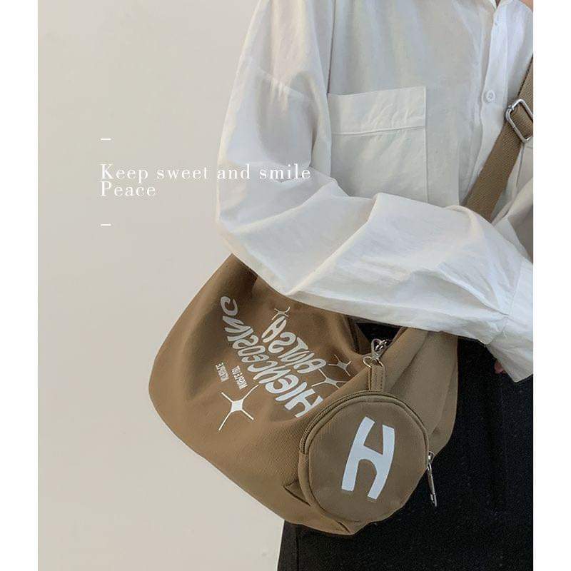 M075, 2024 new student canvas bag for women ins Korean style college style single shoulder crossbody bag tote bag class school bag