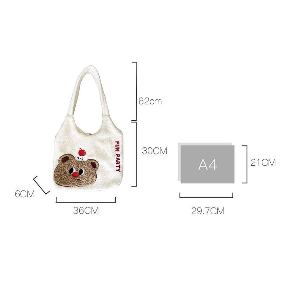c012, Yunhi shoulder bag Soft velvet fabric, large size, can hold a lot of things, embroidered with a fashionable faux sheep cartoon pattern