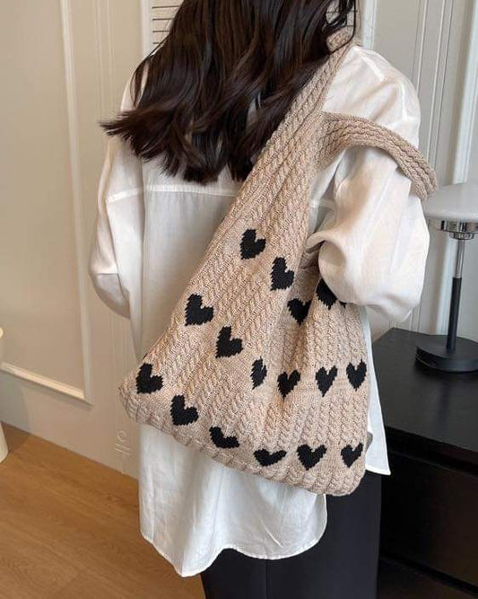 C067, 2024ins Knitted Love Tote Bag Cross-border Small Fresh Simple Fashion Woven Bag Personalized Western Shoulder Bag