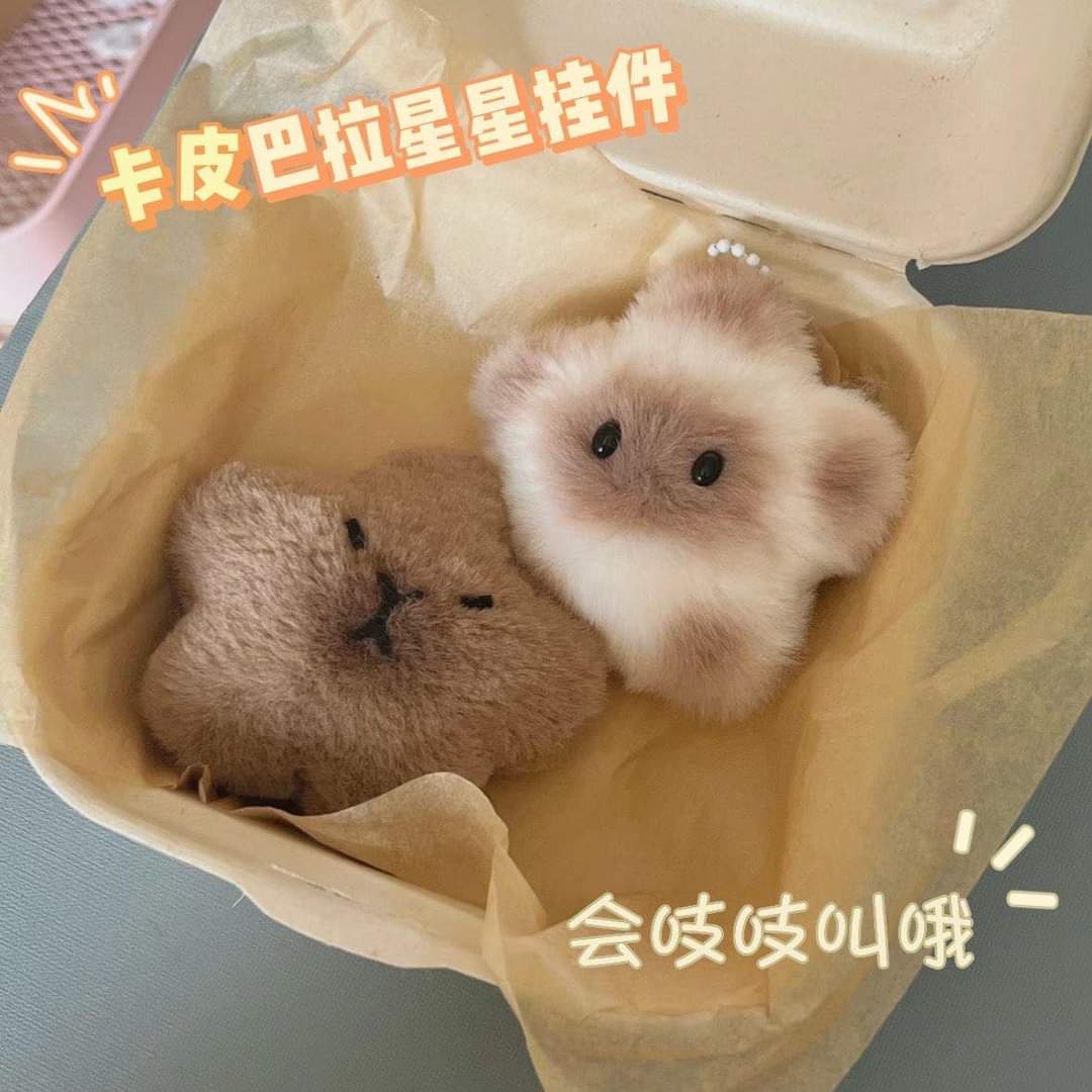 D019, Squeaky Star Capibara Bag Pendant Cute Buddha Capybara Creative Backpack Plush Pendant Keychain