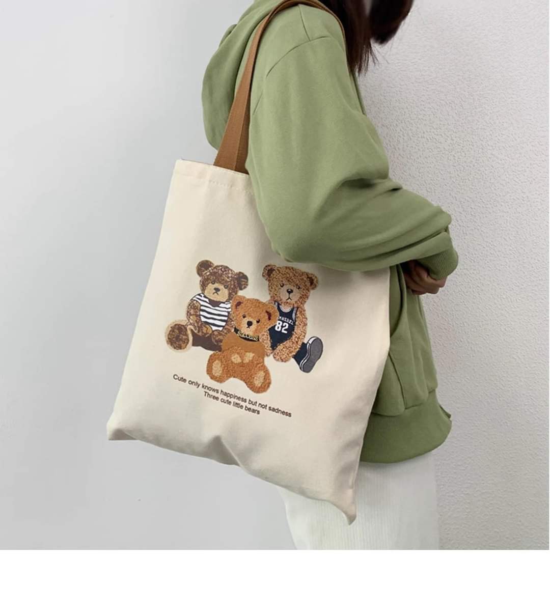 c033 Bear bag canvas bag women's one-shoulder Japanese Korean version ins cute literature and art large-capacity student class handbag