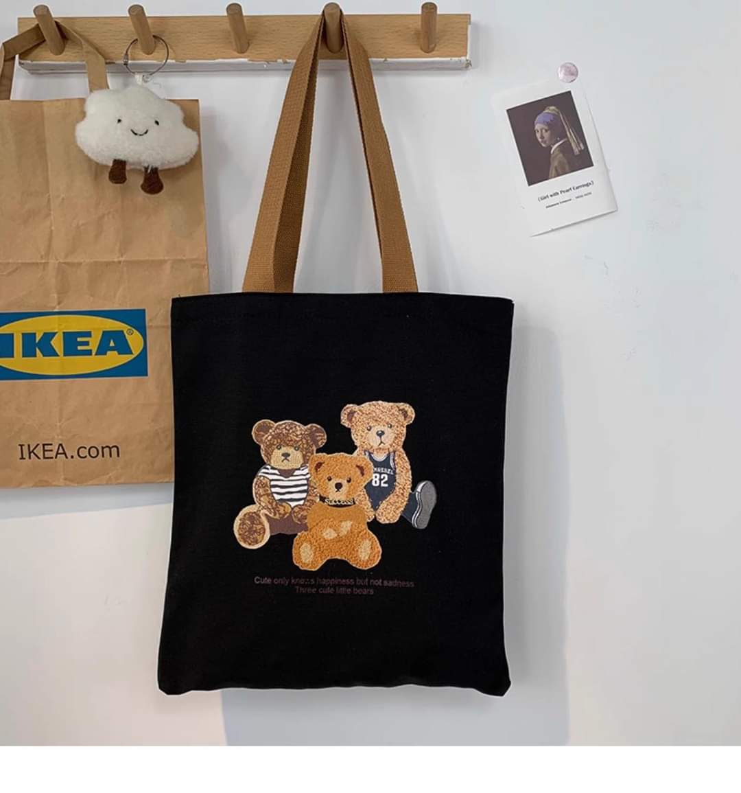 c033 Bear bag canvas bag women's one-shoulder Japanese Korean version ins cute literature and art large-capacity student class handbag