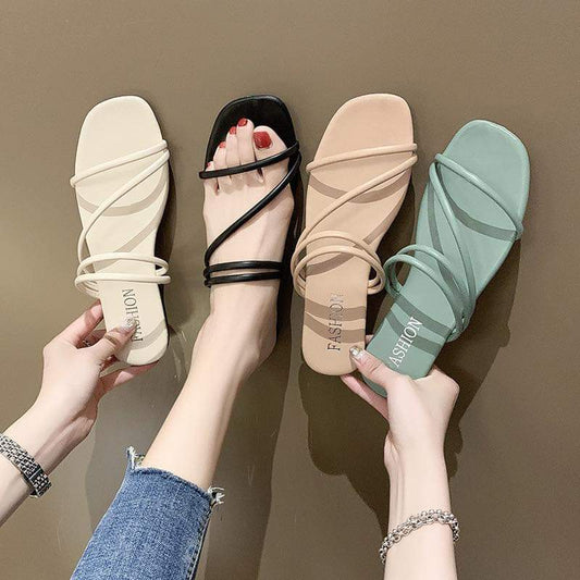 F005, 2024 new summer two-wear sandals for women, fashionable Korean style one-line sandals, casual flat-soled outer slippers