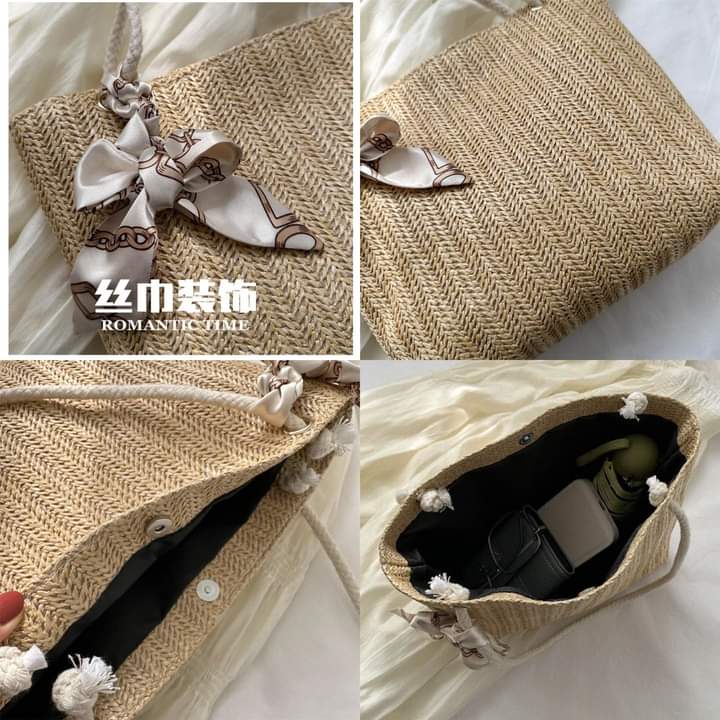 C082, Women's Tote Bag Large Capacity Bag 2024 New Fashion Handbag Shoulder Underarm Bag Straw Casual Large Bag