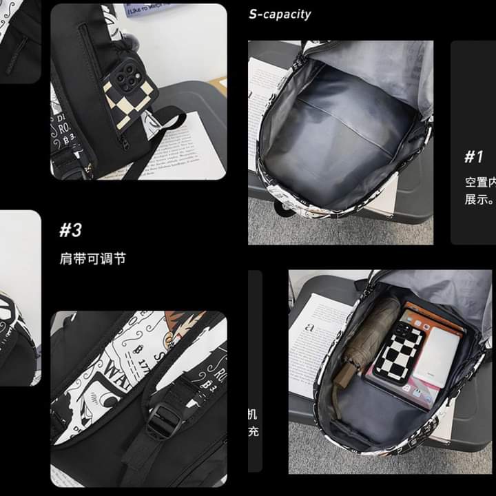 B014, Street trend printed student schoolbags, casual middle and high school student bags, trendy brand printed anime schoolbags for male and female students