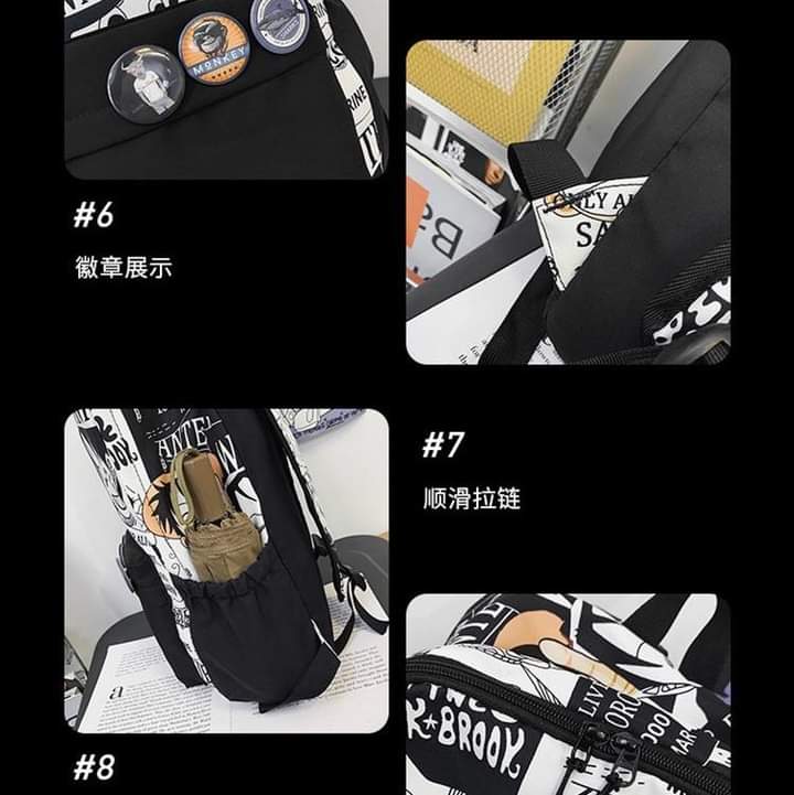 B014, Street trend printed student schoolbags, casual middle and high school student bags, trendy brand printed anime schoolbags for male and female students