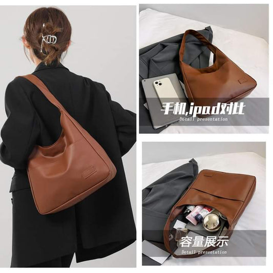 A045, Large capacity retro solid color autumn new texture tote bag college students class shoulder bag simple casual bag