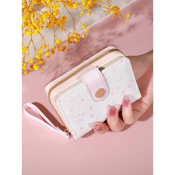 w013,minimalist wallet, bright colors, easy to carry, small, portable. With card slot - cute cat