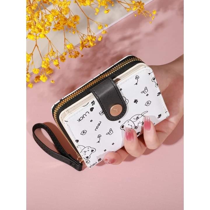 w013,minimalist wallet, bright colors, easy to carry, small, portable. With card slot - cute cat