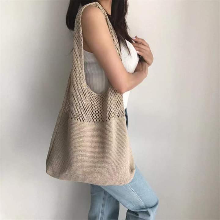 C069, 2024 new knitted bag woven bag shoulder bag Japanese and Korean tote bag Bohemian bag messenger bag women's bag