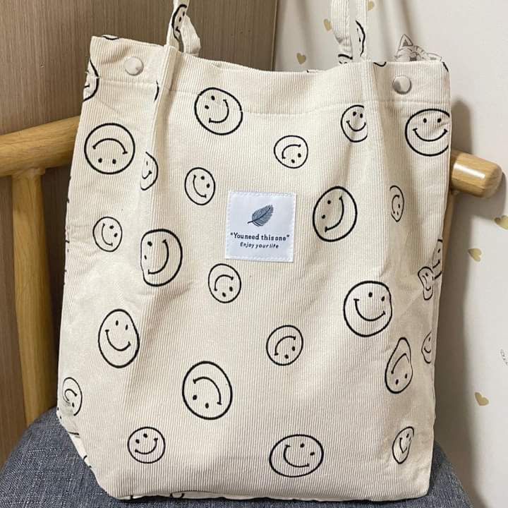 C058, Korean corduroy shoulder tote bag portable canvas bag large capacity portable ins Japanese girl student bag